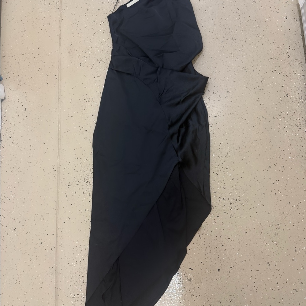 NWT ASOS Satin Black One-Shoulder Dress - Picture 2 of 3